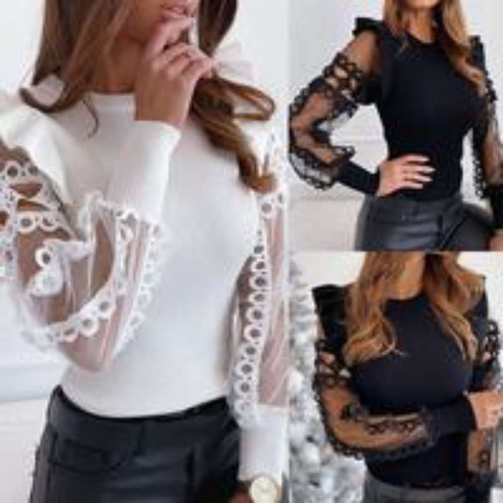 AFTER XMAS CLEARANCE SALE!   Pretty white top with mesh lace sleeves